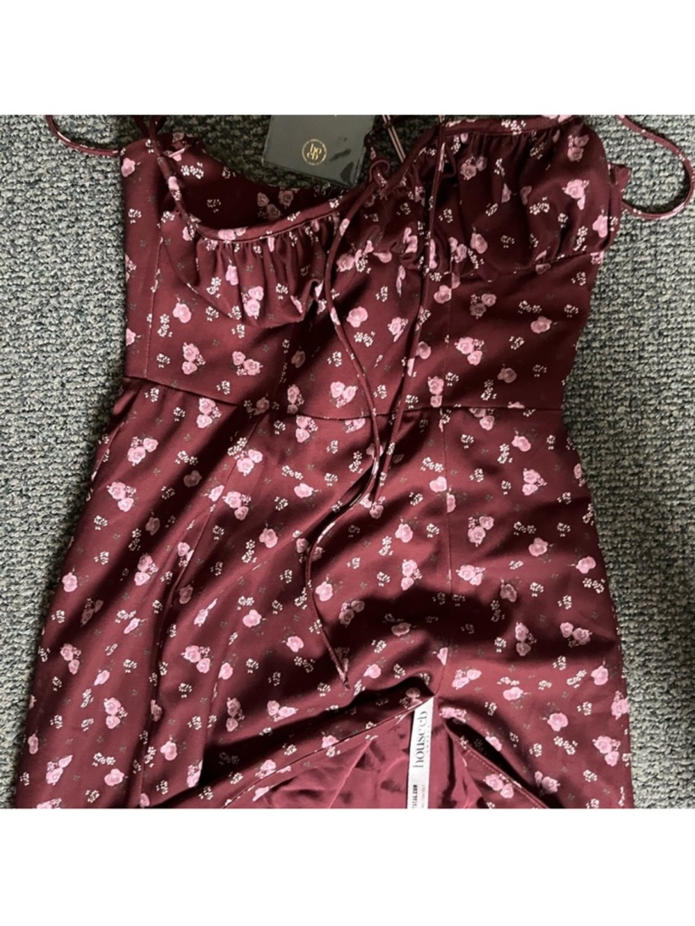House of CB Burgundy Floral Maxi Dress with Side Slit - Picture 14 of 15
